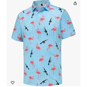 EAgle six Golf Polo flamingo gun pale blue funny Moisture wicking Athletic  XXL